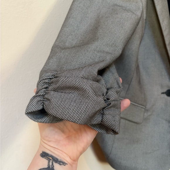 Y2K Grey Cropped Blazer Scrunch Sleeve Officecore YeSt US 12 - Picture 5 of 10